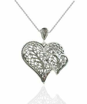 Filigree Art Double Heart Women Silver Pendant Necklace