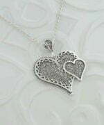 Filigree Art Double Heart Women Silver Pendant Necklace