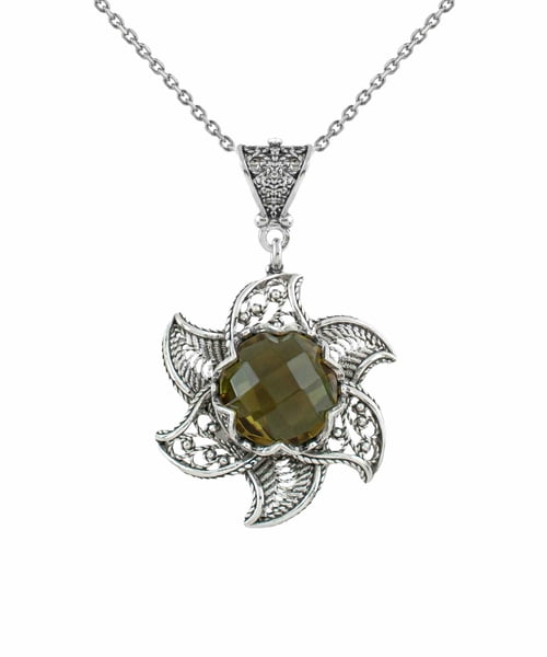 Sterling Silver Lotus Flower Pendant With Alexandrite Gemstones