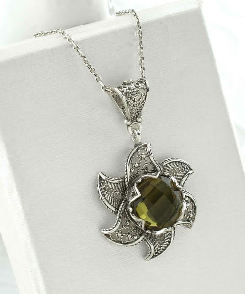 Sterling Silver Lotus Flower Pendant With Alexandrite Gemstones 3