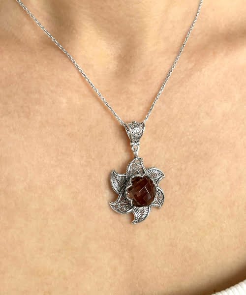 Sterling Silver Lotus Flower Pendant With Alexandrite Gemstones 1