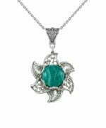 Sterling Silver Filigree Lotus Flower Pendant With Amazonite Gemstones