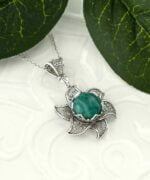 Sterling Silver Filigree Lotus Flower Pendant With Amazonite Gemstones 2
