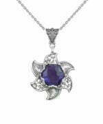 Sterling Silver Filigree Lotus Flower Pendant with Amethyst Gemstones