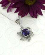 Sterling Silver Filigree Lotus Flower Pendant with Amethyst Gemstones 2