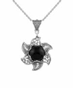 Sterling Silver Filigree Black Onyx Gemstone Blossoming Lotus Flower