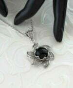 Sterling Silver Filigree Black Onyx Gemstone Blossoming Lotus Flower 2