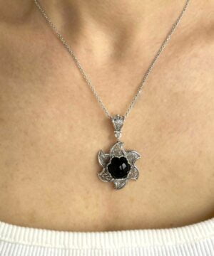 Sterling Silver Filigree Black Onyx Gemstone Blossoming Lotus Flower 1