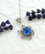 Sterling Silver Filigree Blue Quartz Gemstone Blossoming Lotus Flower 2