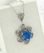 Sterling Silver Filigree Blue Quartz Gemstone Blossoming Lotus Flower 3