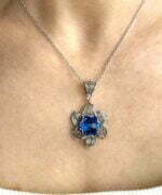 Sterling Silver Filigree Lotus Flower Pendant Blue Quartz Gemstones 1