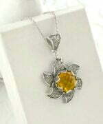 Sterling Silver Filigree Lotus Flower Pendant With Citrine Gemstones 3