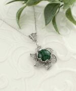 Sterling Silver Lotus Flower Pendant Necklace With Malachite Gemstones 2