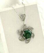 Sterling Silver Lotus Flower Pendant Necklace With Malachite Gemstones 3