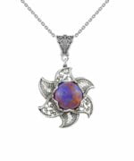 Sterling Silver Lotus Flower Pendant With Mojave Turquoise Gemstones