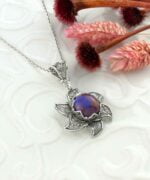Sterling Silver Lotus Flower Pendant With Mojave Turquoise Gemstones 2