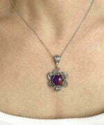 Sterling Silver Lotus Flower Pendant With Mojave Turquoise Gemstones 1