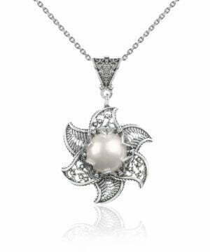 Freshwater Pearl Gemstones 925 Sterling Silver Filigree Art Lotus Flower Pendant Necklace