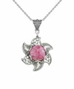 Sterling Silver Filigree Art 3D Lotus Flower Pendant with Gemstones