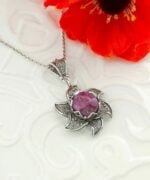 Sterling Silver Filigree Art 3D Lotus Flower Pendant with Gemstones