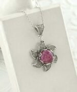 Sterling Silver Filigree Art 3D Lotus Flower Pendant with Gemstones