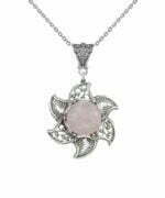 Sterling Silver Filigree Lotus Flower Pendant Rose Quartz Gemstones
