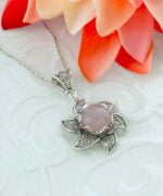 Sterling Silver Filigree Lotus Flower Pendant Rose Quartz Gemstones 2