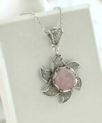 Sterling Silver Filigree Lotus Flower Pendant Rose Quartz Gemstones 3