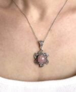 Sterling Silver Filigree Lotus Flower Pendant Rose Quartz Gemstones 1