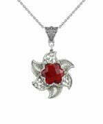 Sterling Silver Lotus Flower Pendant With Ruby Gemstones