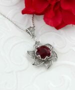 Sterling Silver Lotus Flower Pendant With Ruby Gemstones 2
