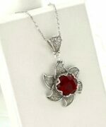 Sterling Silver Lotus Flower Pendant With Ruby Gemstones 3