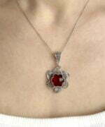 Sterling Silver Lotus Flower Pendant With Ruby Gemstones 1