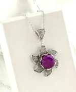 Sterling Silver Lotus Flower Pendant With Ruby Corundum Gemstones 3