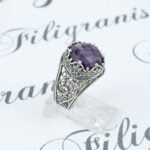 Sterling Silver Cocktail Ring Filigree Crown Design Amethyst Gemstone 2