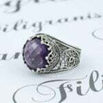 Sterling Silver Cocktail Ring Filigree Crown Design Amethyst Gemstone 3