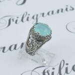 Sterling Silver Ring Filigree Crown Design Aqua Chalcedony Gemstone 2