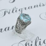 Sterling Silver Ring Filigree Crown Design Blue Topaz Gemstone 1