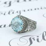 Sterling Silver Ring Filigree Crown Design Blue Topaz Gemstone 2