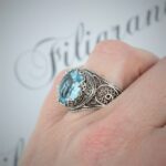 Sterling Silver Ring Filigree Crown Design Blue Topaz Gemstone 3