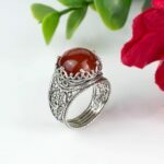 Sterling Silver Cocktail Ring Filigree Crown Design Carnelian Gemstone 2