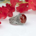 Sterling Silver Cocktail Ring Filigree Crown Design Carnelian Gemstone 3