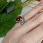 Sterling Silver Cocktail Ring Filigree Crown Design Carnelian Gemstone 1