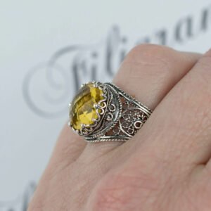 Sterling Silver Cocktail Ring Filigree Crown Design Citrine Gemstone 1