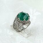 Sterling Silver Ring Filigree Crown Design Green Agate Gemstone 3