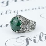 Sterling Silver Cocktail Ring Filigree Crown Design with Malachite Gemstone 3