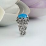 Handmade Filigree Art Teal Turquoise Gemstone Crown Design Sterling Silver Cocktail Ring for Women 3