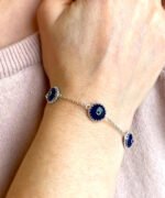 Dark Blue Evil Eye Sterling Silver Link Bracelet 5 Beads 1