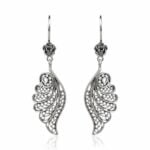 Silver Angel Wings Filigree Art Dangle Earrings For Women