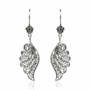 Silver Angel Wings Filigree Art Dangle Earrings For Women